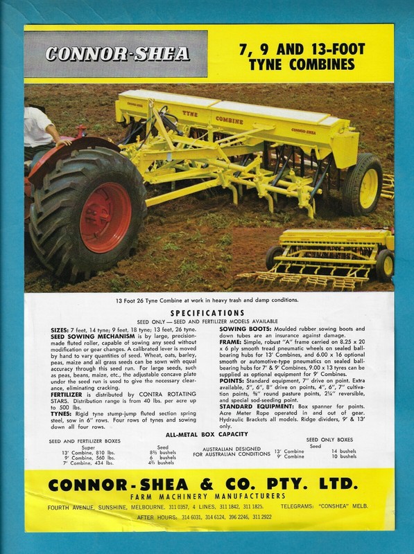 CONNOR SHEA 7/9 & 13-FOOT TYNE COMBINES FLYER/BROCHURE [fold mark bottom left]