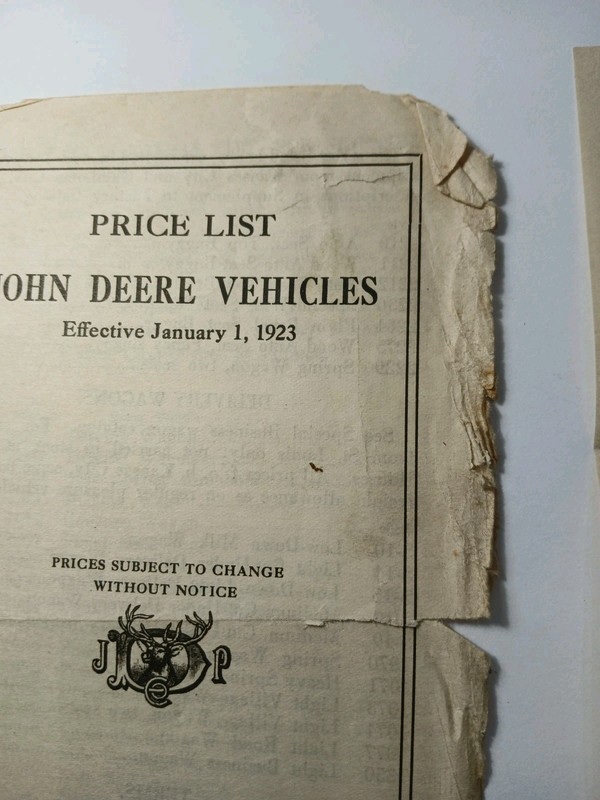 Antique 1923 John Deere Farm Implement Kansas City Vehicle Price List Order Form gallery