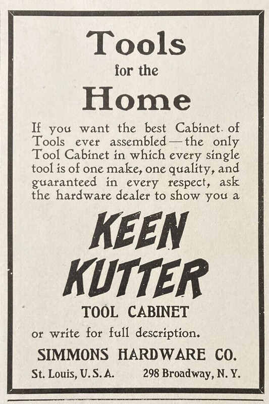 1905 AD.(XH68)~SIMMONS HARDWARE CO. ST. LOUIS, MO. KEEN KUTTER TOOL CABINET