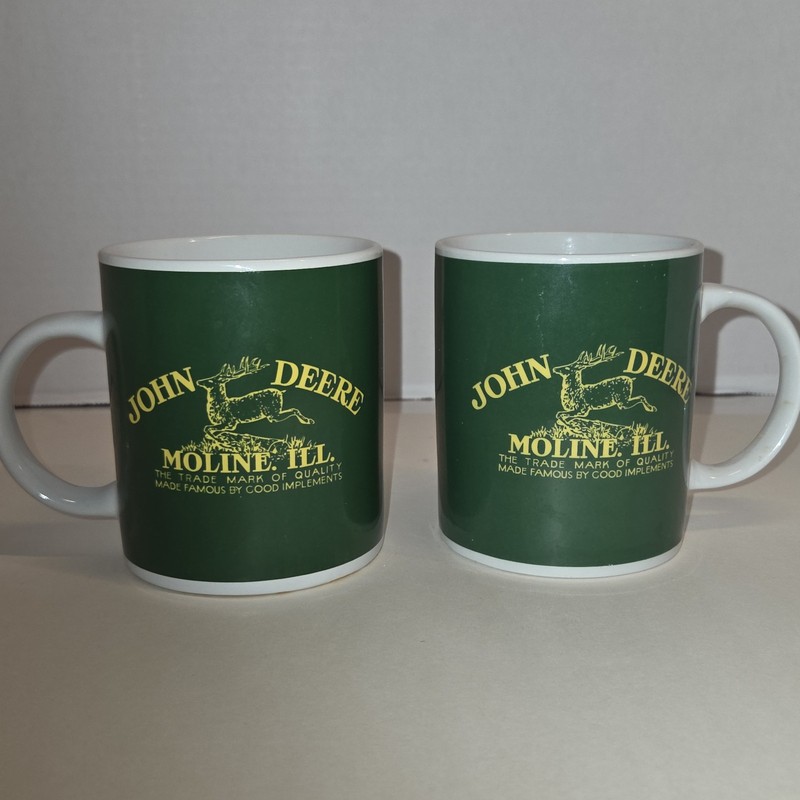 2 John Deere Coffee Mug Cup 11 Oz Moline Illinois Tractor Green Gibson Licensed