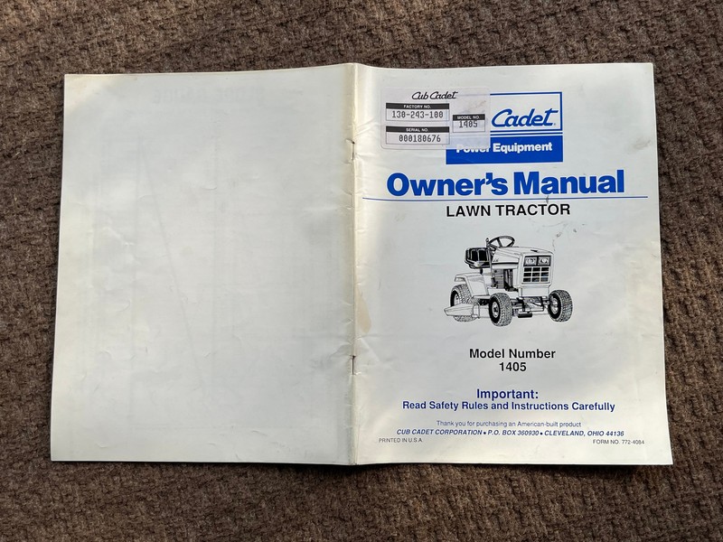 24 1990 CUB CADET OWNER’S MANUAL LAWN TRACTOR MODEL 1405 FORM NO. 772-4084
