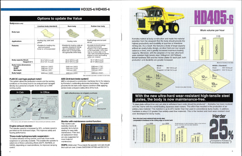 KOMATSU HD325-6/HD405-6 DUMP TRUCKS 8 PAGE BROCHURE gallery