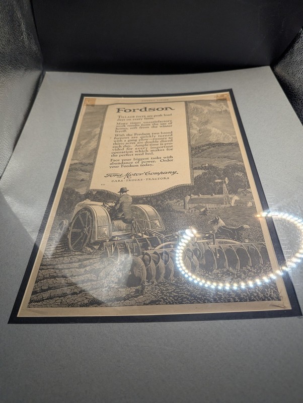 Vintage Ad Sheet For Fordson Tractor Dated April 1924 Sealed In Matted Board