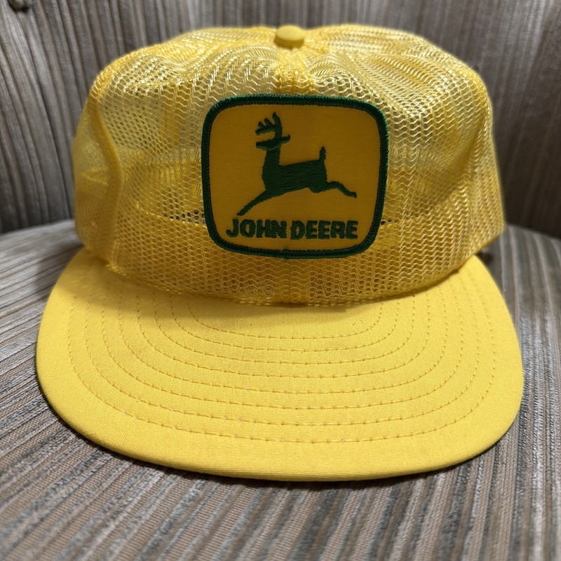 Vintage John Deere Full Yellow Mesh Snapback Hat Louisville MFG Farm Ag Ad