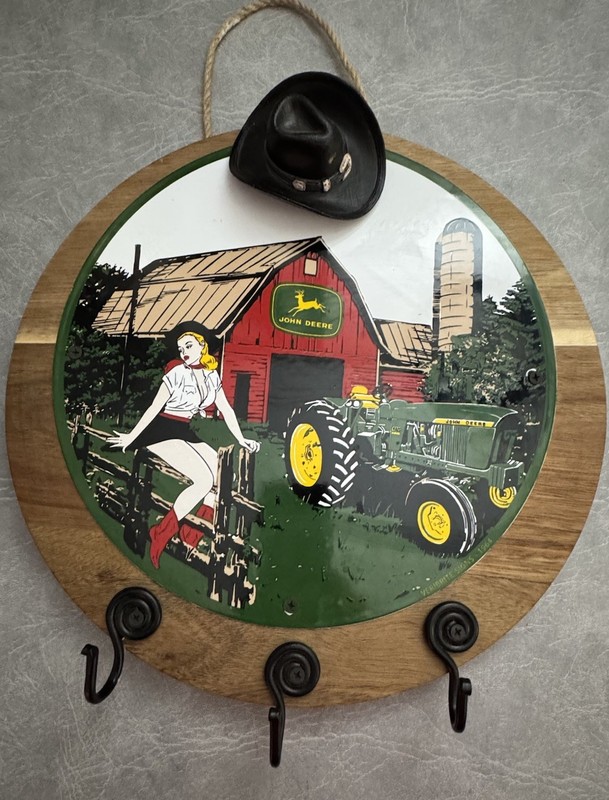 Vintage John Deere Pin Up Porcelain Sign – Barn Tractor Farm Girl Sign