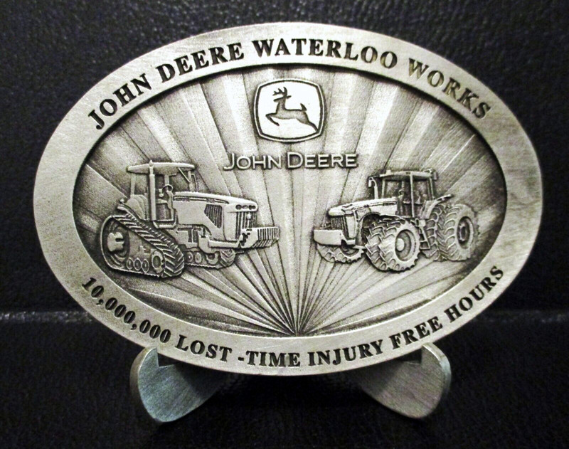 John Deere Waterloo Foundry Corp Safety Record Medallion Tractor UAW Union Logos