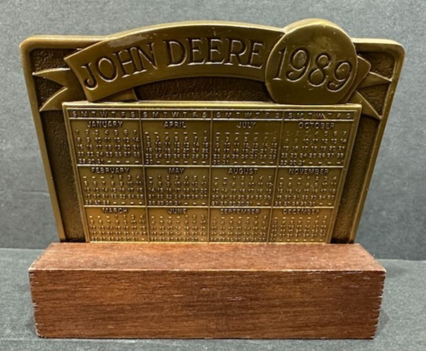 1989 John Deere Bronze Calendar Medallion Model D Tractor with Wood Stand gallery