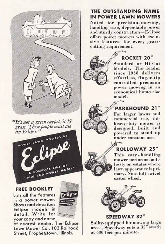 1949 Eclipse Mower: Green Carpet Vintage Print Ad