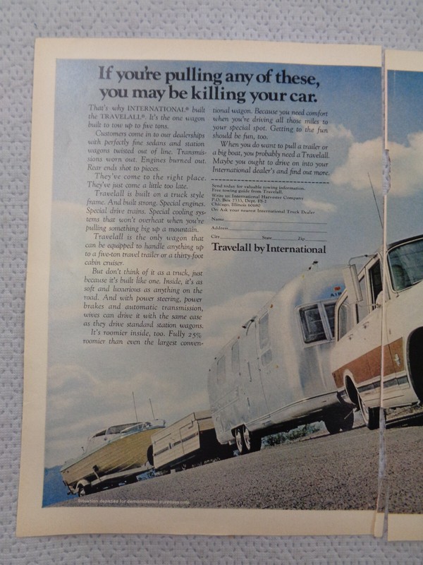 1969 International Travelall Large 2 page Ad IH Field Stream magazine Airstream gallery