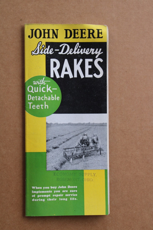COLOR CENTERFOLD GRAPHIC ~1939 JOHN DEERE SIDE DELIVERY RAKE Old Dealer Brochure gallery