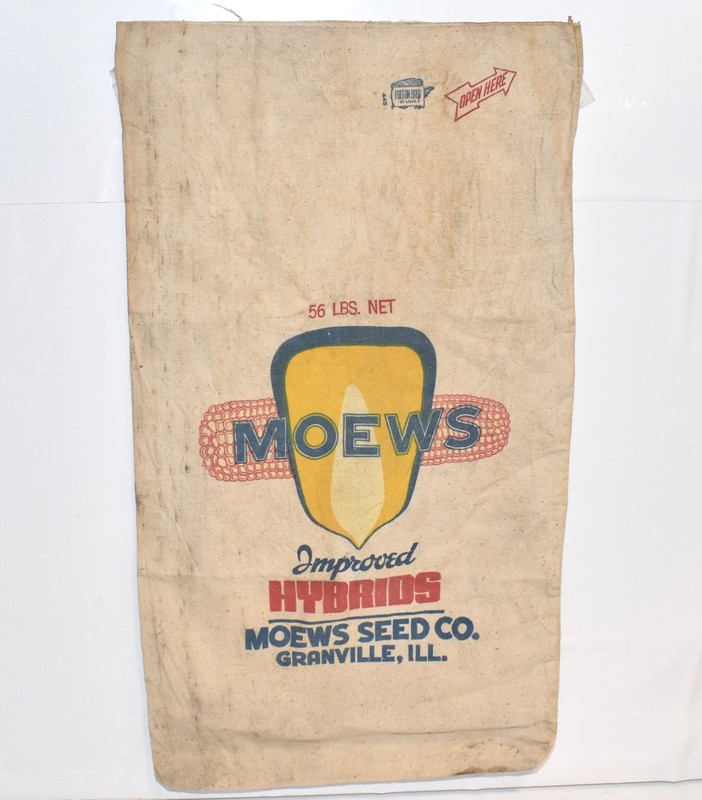 Vintage Cloth Seed Sack * MOEWS HYBRIDS * Illinois Farm Country Advertising Bag gallery