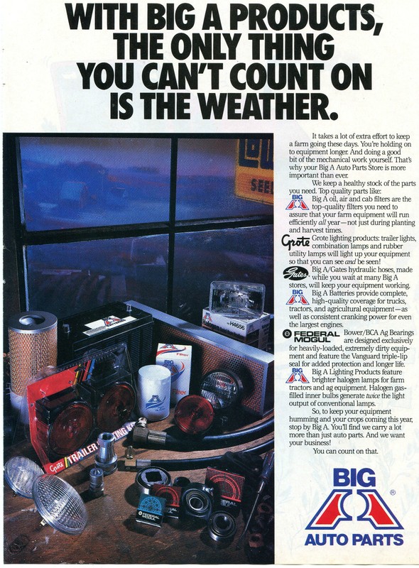 1989 Print Ad of Big A Auto Parts Farm Tractor Equipment