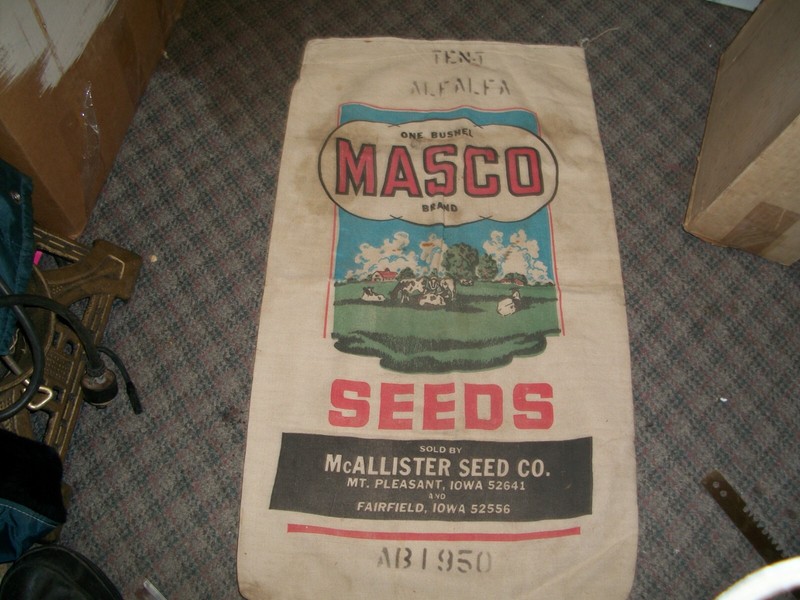 Vintage MASCO ALFALFA Seed Cloth Sack COTTON Farm Feed MCALLIASTER SEED CO IOWA