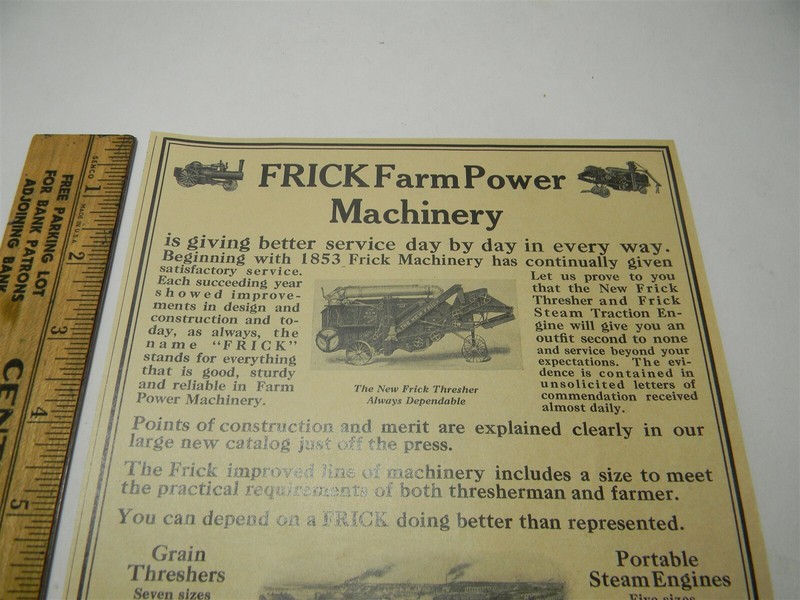 Vintage 1920s Frick Thresher Waynsboro Pa. Man Cave Farming Print Ad - 8O2 gallery