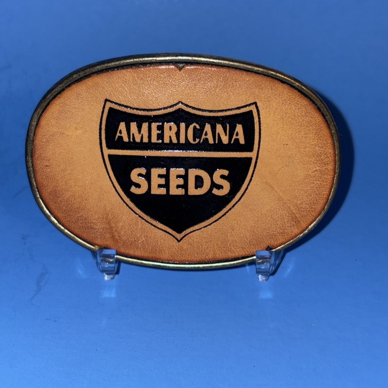 Vintage Americana Seeds Genuine Leather Belt Buckle Farm Ag