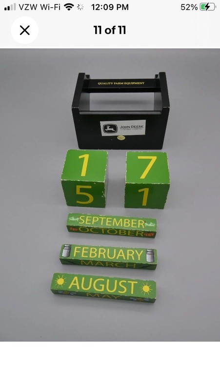 John Deere Perpetual Calendar Wood Block Barn Quality Farm Equipment Tractor Ad