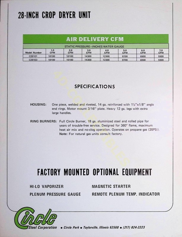Vintage Farm Brochure Spec Sheet 28 inch crop dryer unit combination fan heater gallery