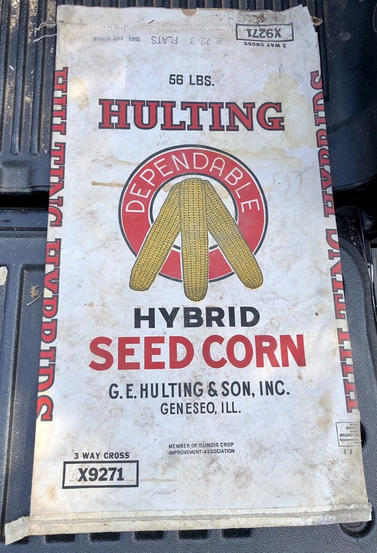VINTAGE 1972 G E HULTING SEED FARM HYBRID CORN SACK ADVERTISING PAPER BAG w/ TAG
