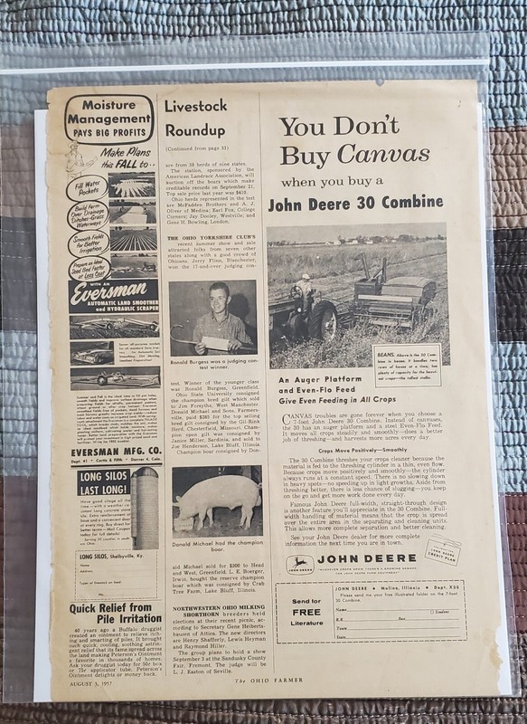 Vintage John Deere Combine Advertisement 1957 Model 30