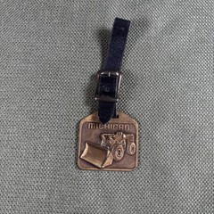 Vintage Michigan Tractor Loader Brass Key Fob Tag Brown Farm Ag Equipment