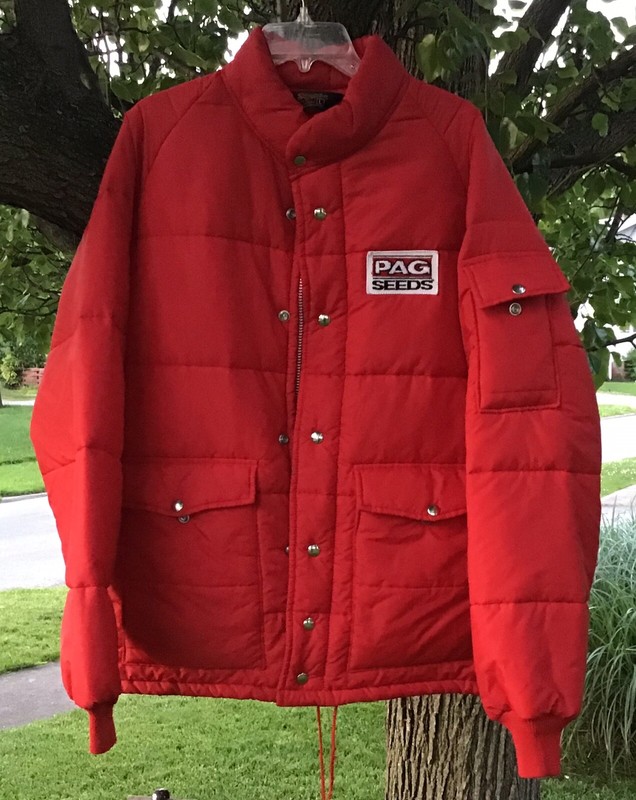 Vintage Farm Seed Puffer Jacket SWINGSTER USA Pag Patch AGriculture Large RARE