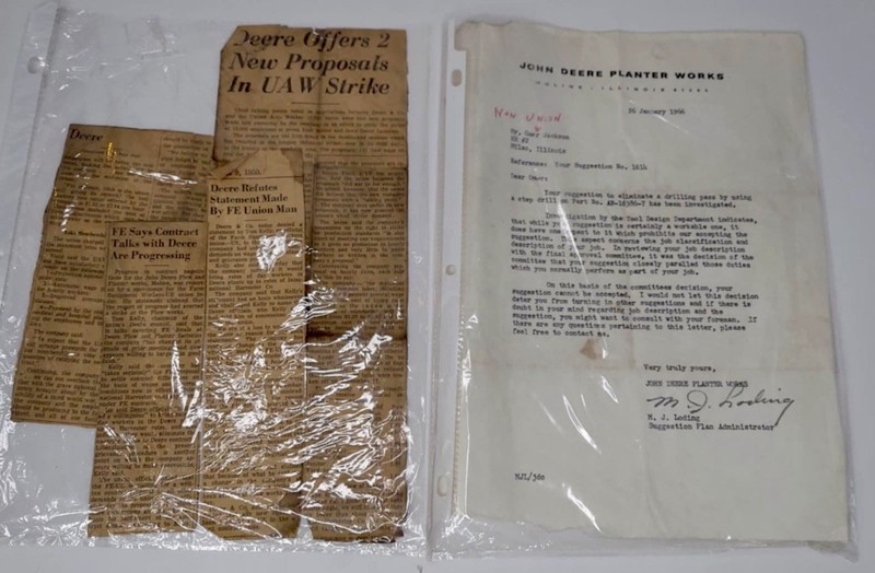 VTG 1 Of A Kind John Deere Planter Works Letterhead Letter & Old Newspaper Clips