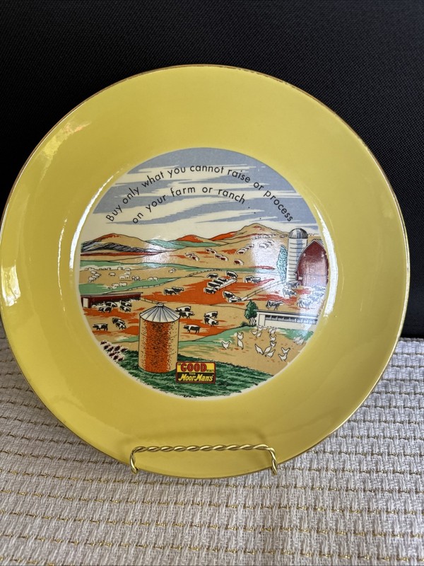 MoorMan’s Feed Collectible Farm Ag Plate w Farm Scene Sheep Cows Pigs Chickens
