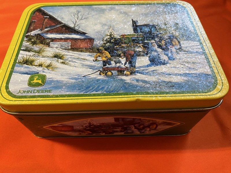 VINTAGE JOHN DEERE TIN WITH HINGED LID - CHRISTMAS FARM SCENE By R.L. Crouse gallery