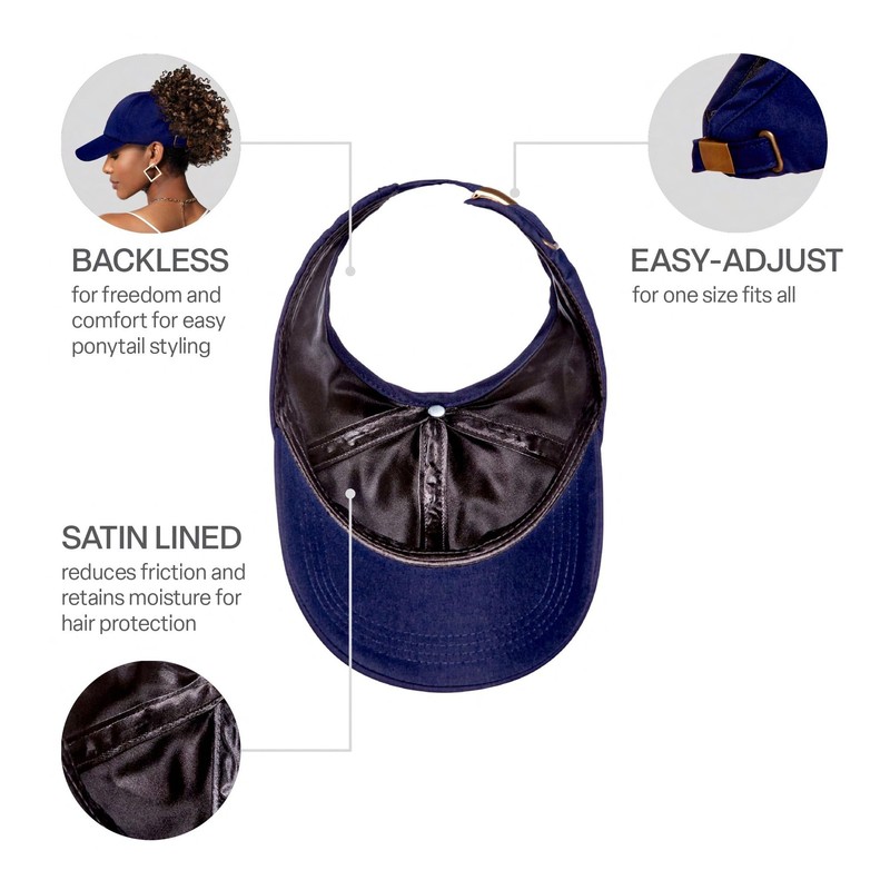 Red by Kiss Satin-Lined Backless Baseball Cap - Ponytail Hat Navy gallery