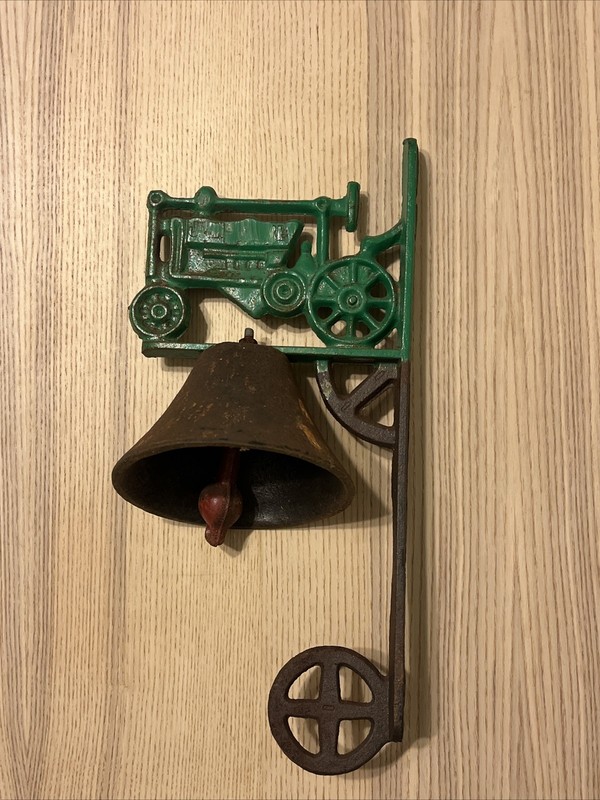 Vintage Cast Iron Wall Mount Green Tractor Dinner Bell John Deere Green Farm