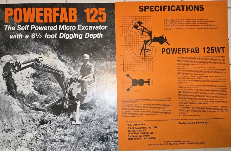 PowerFab 125 MICRO EXCAVATOR WITH 6 1/2′ DIGGING DEPTH BROCHURE SPECIFICATIONS