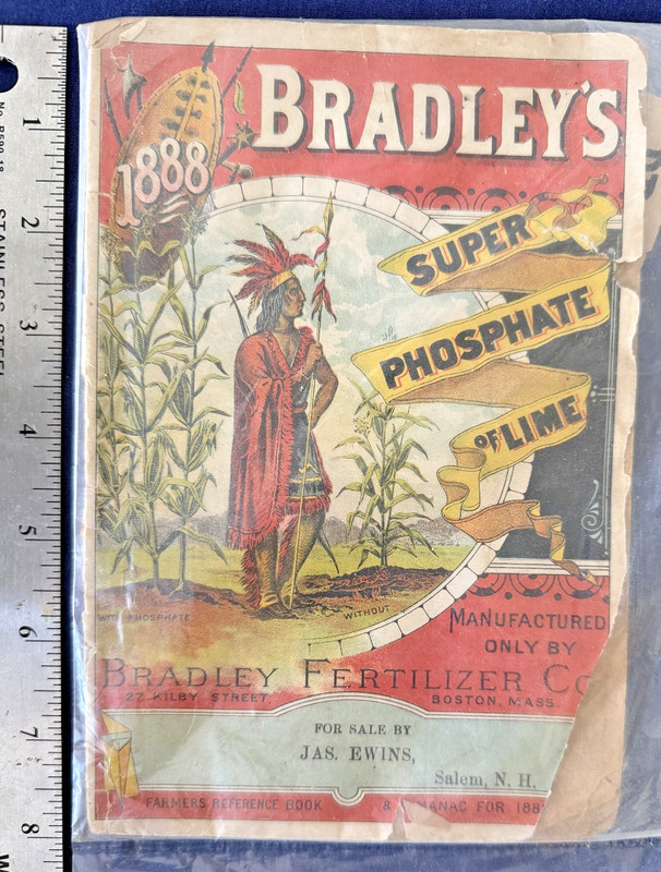 1888 Bradley’s Fertilizer Farmer’s Almanac Native American cover great graphics!