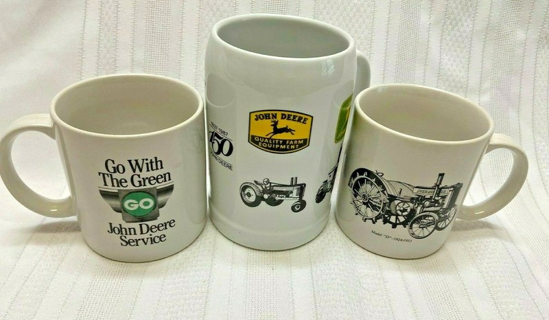 lot of 3 John Deere Mugs Go With The Green Tractor Model D Large 150 Stein Logos