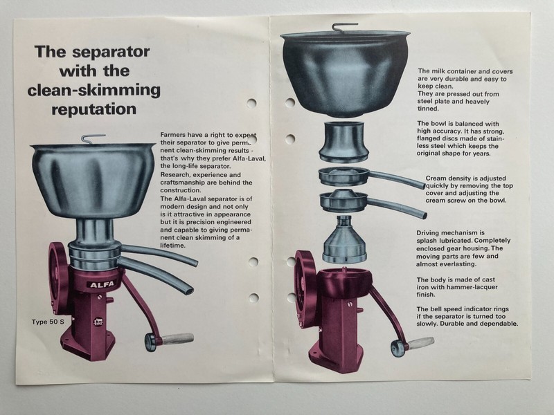ALFA LAVAL CREAM SEPARATOR TYPE 24 S 24 SE 50 S 50 SE 4 PAGE BROCHURE 1984 gallery