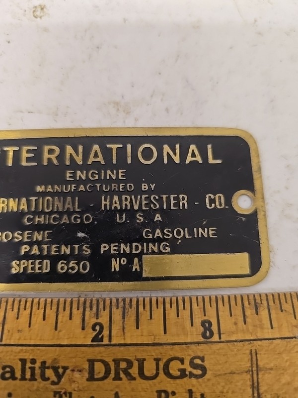 Vintage International Harvester Co Brass # Number Plate Emblem gallery