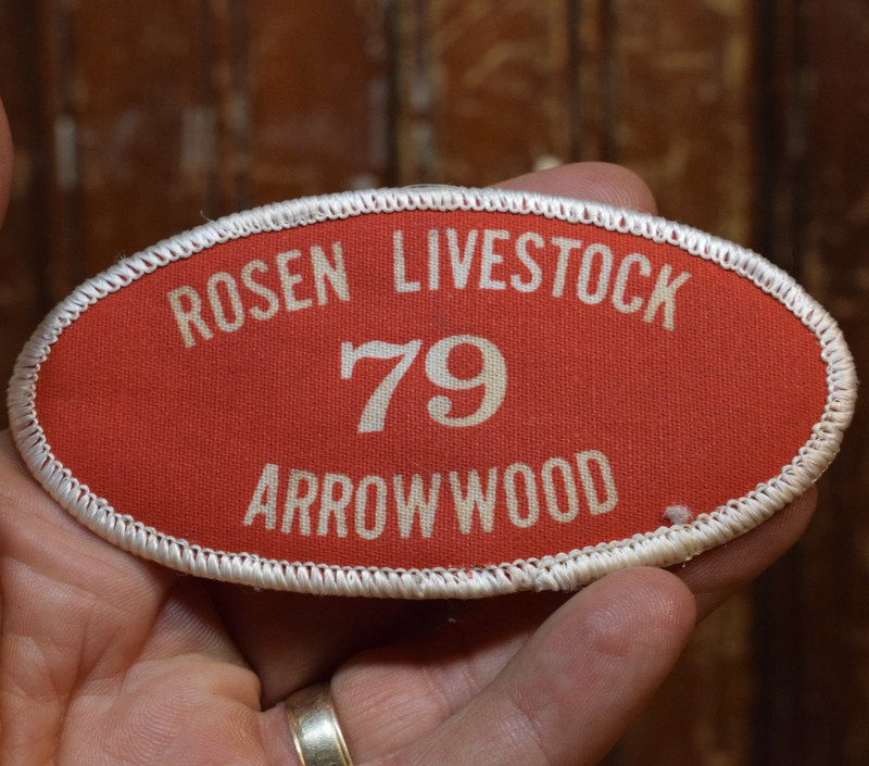 ROSEN LIVESTOCK ARROWOOD 79 EMBROIDERED CLOTH SEW PATCH LOGO SIGN 4″ WIDE OVAL