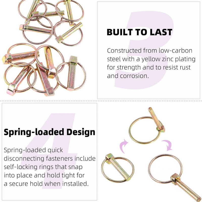 50Pcs 4 Sizes Spring-Loaded Lynch Pin Linch Pin and Stainless Steel Lanyard Cabl gallery