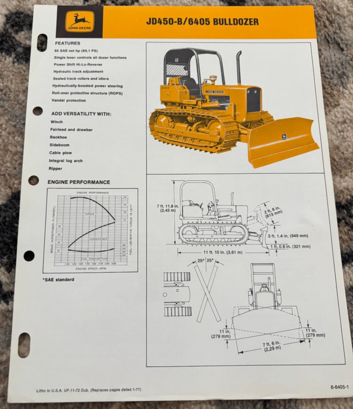 John Deere 450-B Crawler 6405 Bulldozer For 1972 Brochure CWPA26