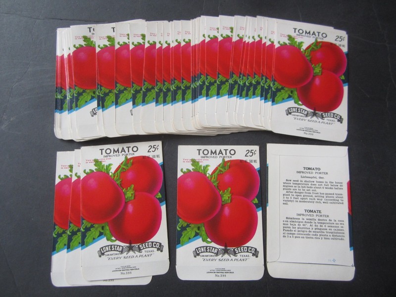 Wholesale Lot of 50 Old Vintage – TOMATO – Porter – SEED PACKETS – Empty