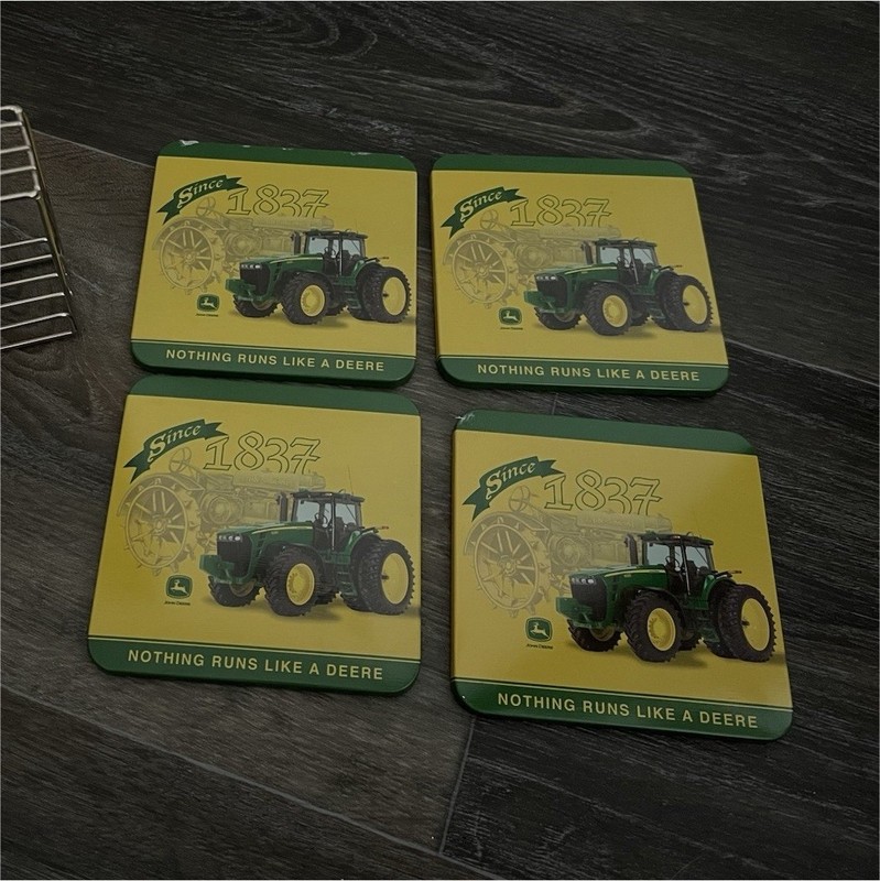John Deere Tractor Coasters Set of 4 “Since 1837” “Nothing Runs Like A Deere”