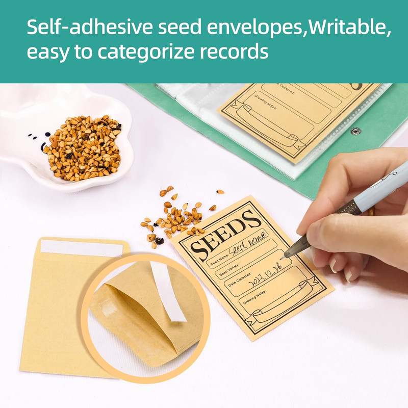 Seed Storage Organizer, 50 Pockets Seed Sleeves Binder with Envelopes Garden See gallery