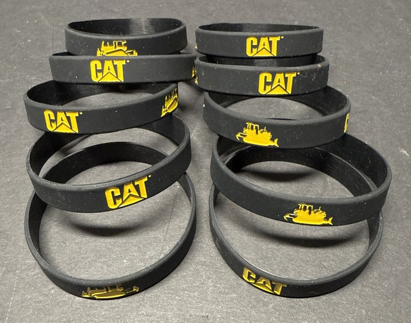 10 Cat Caterpillar Heavy Machinery Rubber Bracelets Earth Mover Black And Yellow