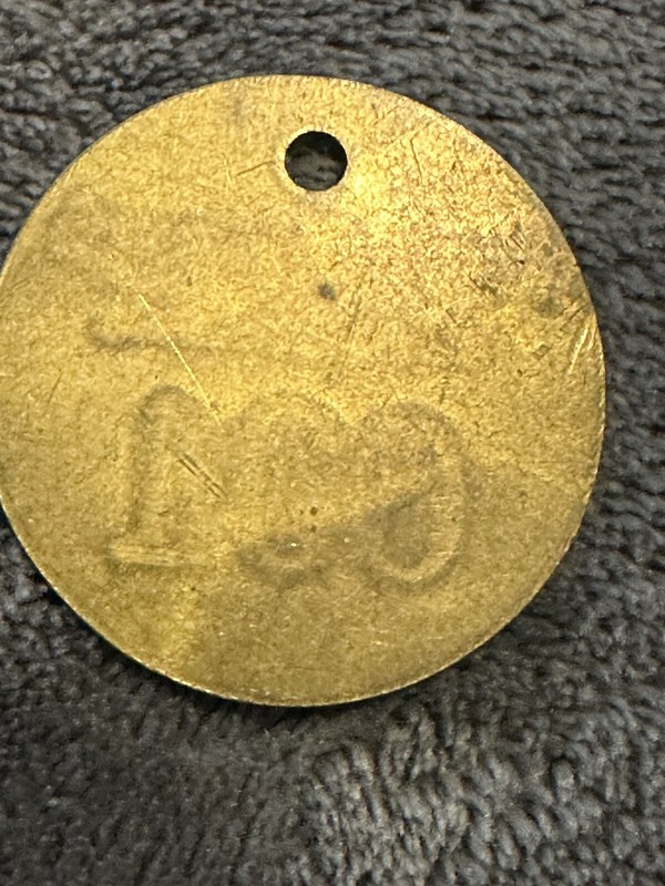Vintage-JOHNSON & JOHNSON Round BRASS Metal Tag #691 gallery