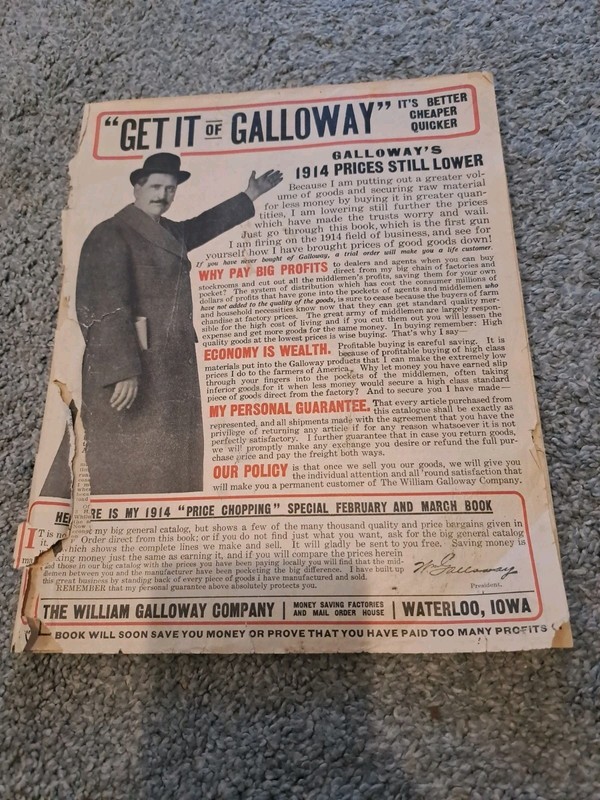 1914 Galloway Catalog Farm Equipment Plows Clothing Stoves