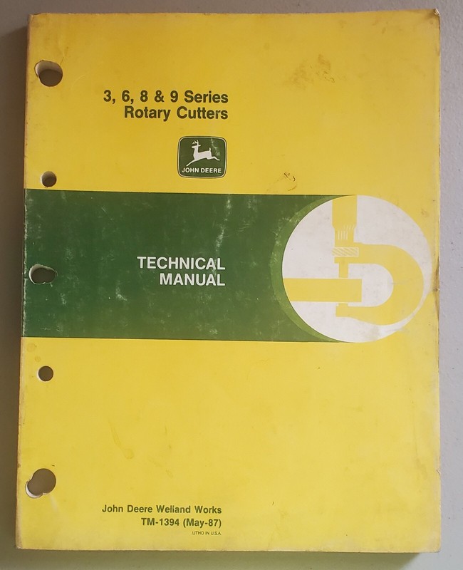 John Deere 3, 6, 8 6 8 and 9 Series Rotary Cutters TM1394 Technical Manual