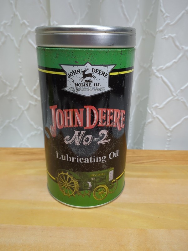 John Deere Coin Bank Lubricating Oil No-2 Oil Can Tractor Tin 7-3/4″ Tall