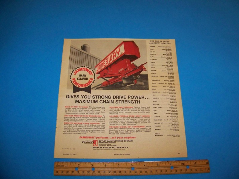 Jamesway Barn Cleaner Agricultural Print Ad from Magazine Vintage 1977