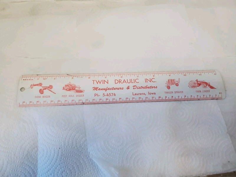 12″ Metal Ruler Twin Draulic Laurens Iowz Farm Wagon Loaded Post Hole Digger