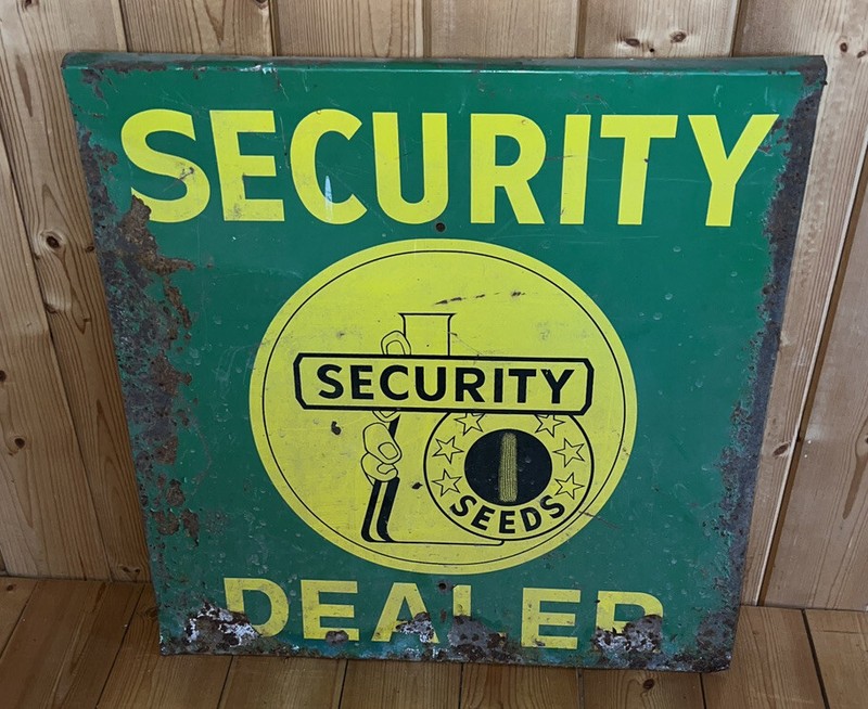 Security Seed Dealer Sign. Rare Double sided Metal sign 24” by 24”