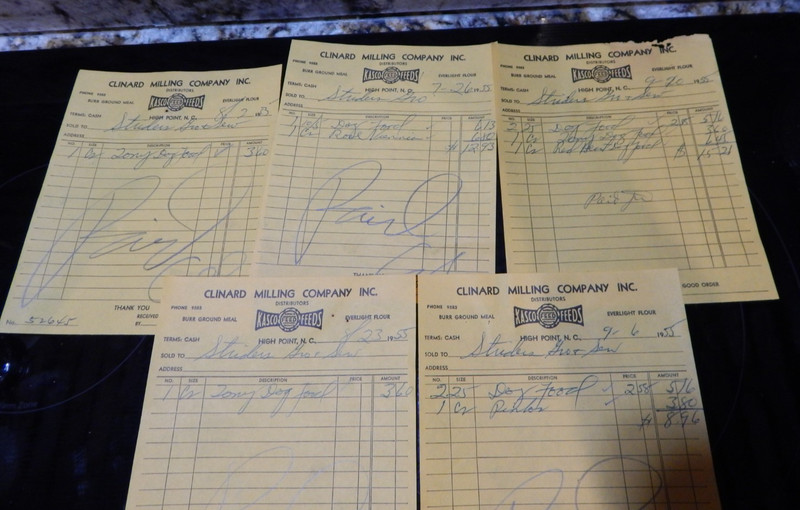 Kasco Feeds – Vintage Invoices 1955 5x – Clinard Milling Company High Point, NC